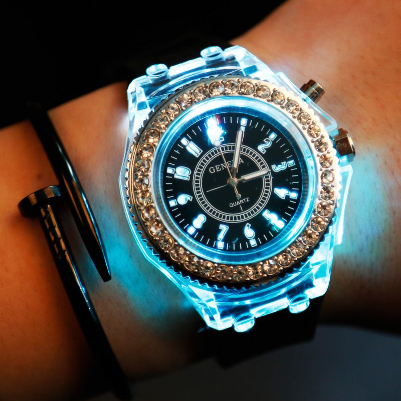 LED Luminous Watches Geneva Women Quartz Watch Women Ladies Silicone Bracelet Watches
