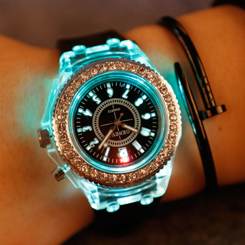 LED Luminous Watches Geneva Women Quartz Watch Women Ladies Silicone Bracelet Watches